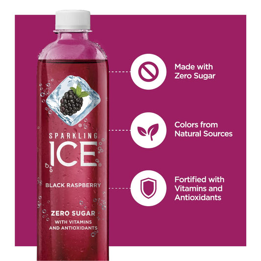 Sparkling ICE, Black Raspberry Sparkling Water, Zero Sugar Flavored Water, with Vitamins and Antioxidants, Low Calorie Beverage, 17 fl oz Bottles (Pack of 12)