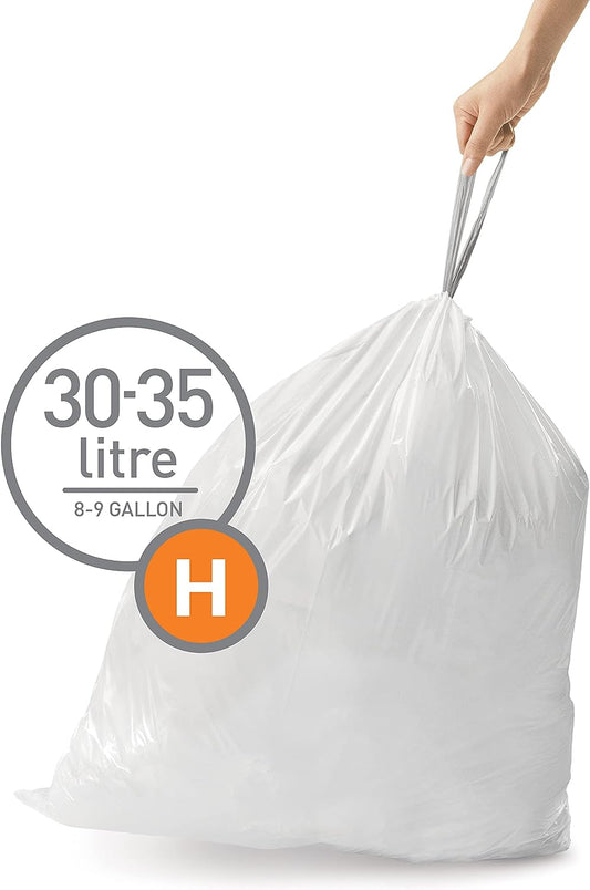 simplehuman Code H Custom Fit Drawstring Trash Bags, 100 Count, 30-35 Liter / 8-9 Gallon, White