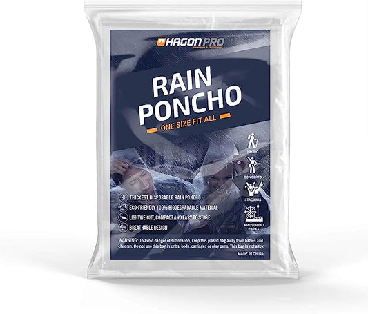 Hagon PRO Disposable Rain Ponchos for Adults (5 Pack)