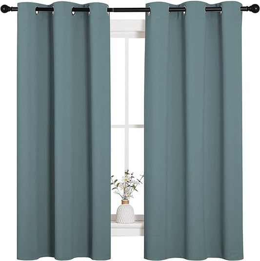 NICETOWN Modern Greyish Blue Blackout Curtains Noise Reducing, Thermal Insulated and Privacy Room Darkening Drape Panels for Boy's Guest Room Door Small Short Window (2 Panels, W42 x L63 -Inch)