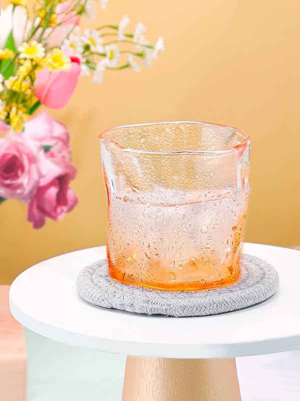 8 Pcs Absorbent Drink Coasters, 4 Styles Handmade BOHO Woven Coasters for Coffee Table, Heat-resistant Modern Cotton Coasters for Kinds of Cups Housewarming (4.3in)