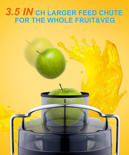 Juicer Machine, 600W Juicer with 3.5” Wide Chute for Whole Fruits and Veg, Juice Extractor with 3 Speeds, BPA Free, Easy to Clean, Compact Centrifugal Juicer Anti-drip