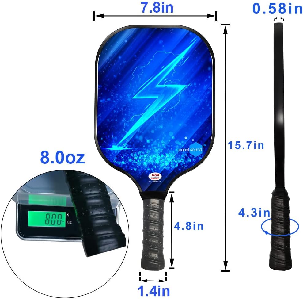 Panel Sound USAPA Approved Fiberglass Pickleball Paddles Set of 2, Lightweight Pickleball Rackets Set, 1 Carrying Case, 2 Cooling Towels & 4 Balls