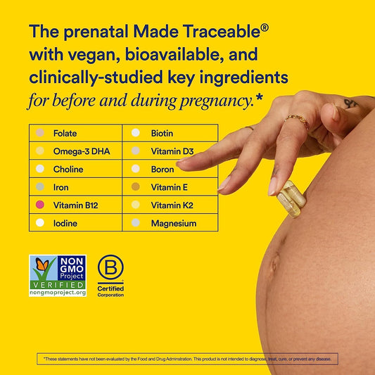 Ritual Prenatal Vitamins: Folate & Choline for Neural Tube Support, Omega-3 DHA for Fetal Brain Development, Iron, Calcium-Helper D3 & K2, Non-GMO, Citrus Essenced, 30 Day Supply, 60 Vegan Capsules