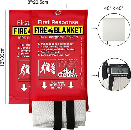 Mart Cobra Emergency Fire Blanket for Home and Kitchen Fire Extinguishers for The House x2 Prepared Fiberglass Fire Blankets Emergency for Home Fireproof Blanket Fire Retardant Blankets Grease Spray