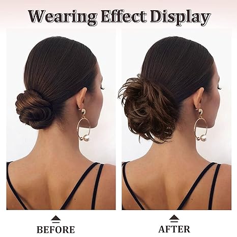 Claw Clip Messy Bun Hair Piece 100% Real Human Hair Buns Curly Chignon Hair Bun Extensions Wavy Tousled Updo Hair Buns Claw Clip Ponytail Hairpieces Hair Scrunchie with Clip for Women(Dark Brown with Light Golden Brown)
