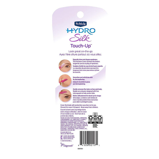 Schick Hydro Silk Touch-Up Exfoliating Dermaplaning Tool, Face & Eyebrow Razor with Precision Cover- 3 Count | Dermaplaning Razor For Women