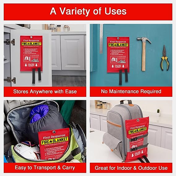 Mart Cobra Emergency Fire Blanket for Home and Kitchen Fire Extinguishers for The House x2 Prepared Fiberglass Fire Blankets Emergency for Home Fireproof Blanket Fire Retardant Blankets Grease Spray