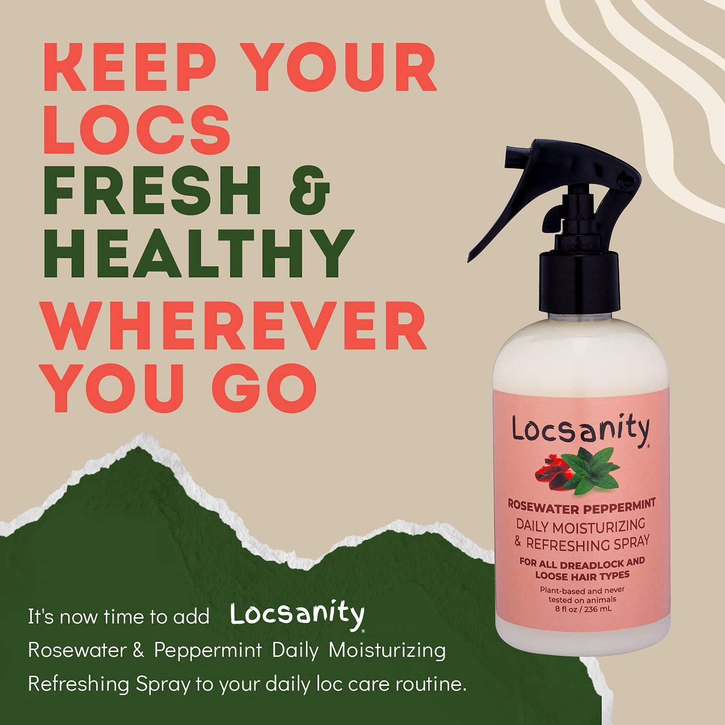 Locsanity Daily Moisturizing Refreshing Spray for Locs, Dreadlocks - Rose Water and Peppermint Hair Scalp Moisturizer, Dreadlock Spray - Natural Loc Care and Maintenance (8oz)