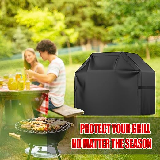 Grill Cover, BBQ Grill Cover, Waterproof, Weather Resistant, Rip-Proof, Anti-UV, Fade Resistant, with Hook-and-loop and Strap, Gas Grill Cover for Weber,Char Broil,Nexgrill Grills, etc. 58 inch, Black