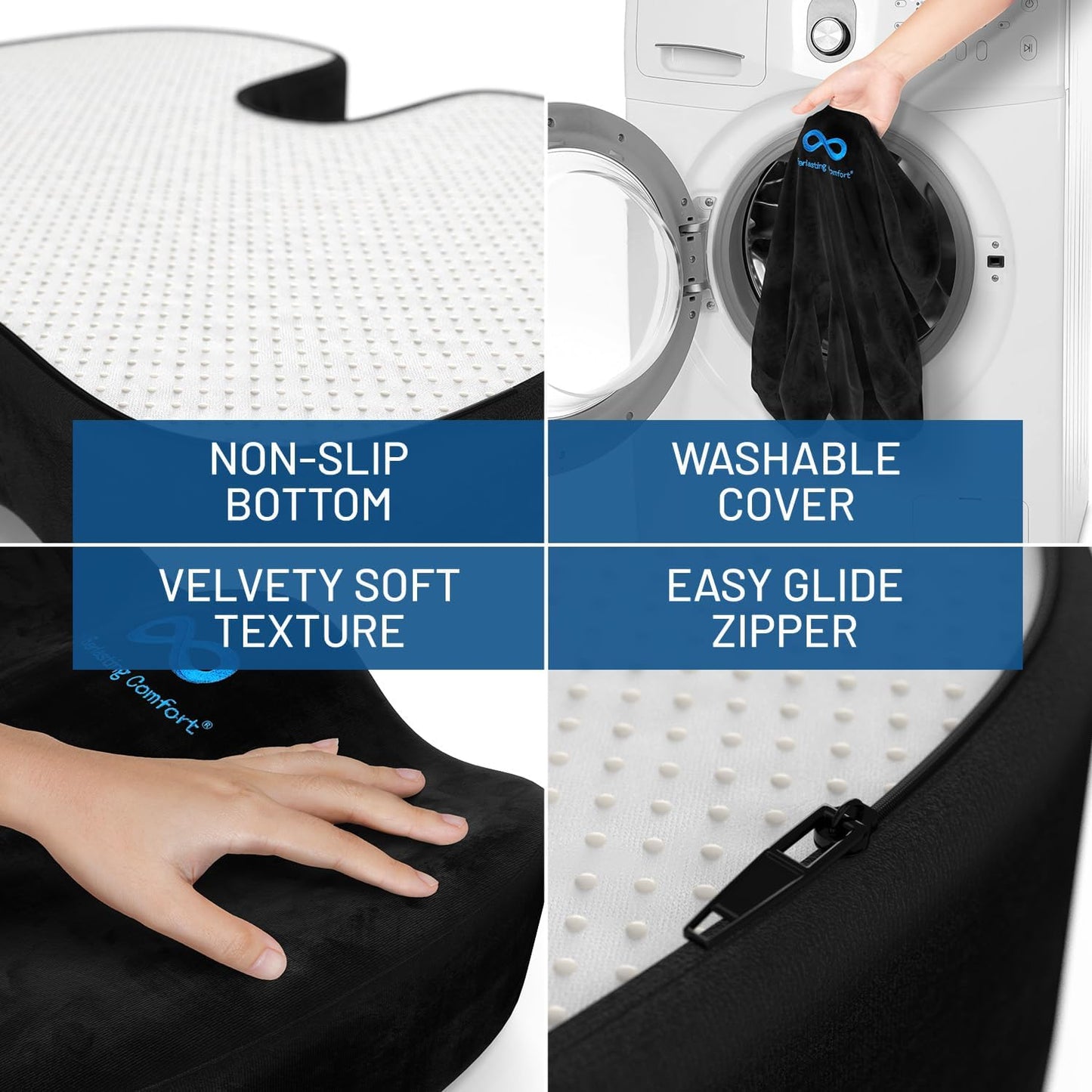 Everlasting Comfort Seat Cushion for Lower Back Pain Relief - Enhances Posture & Support, All-Day Comfort - Non-Slip Tailbone Pain Relief Cushion - Car, Gaming, Office Chair Cushion FSA HSA Eligible
