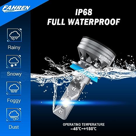 FAHREN H11/H8/H9 LED Headlight Bulbs, 60W 18000LM Ultra Bright LED Headlights Conversion Kit 6500K Cool White IP68 Waterproof, Pack of 2
