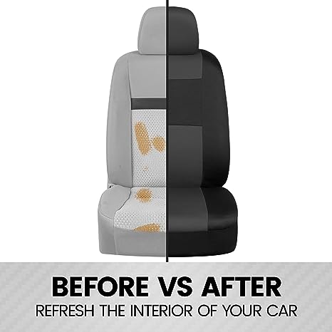 BDK PolyPro Car Seat Covers Full Set in Charcoal on Black – Front and Rear Split Bench Seat Covers for Cars, Easy to Install Car Seat Cover Set, Car Accessories for Auto Trucks Van SUV