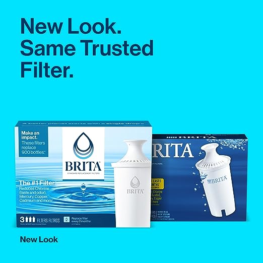 Brita Standard Water Filter Replacements for Pitchers and Dispensers, Lasts 2 Months, Reduces Chlorine Taste and Odor, 3 Count
