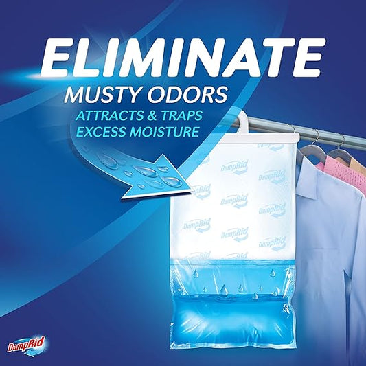 DampRid Fresh Scent Hanging Moisture Absorber, 16 oz., 3 Pack - Eliminates Musty Odors for Fresher, Cleaner Air, Ideal for Closet, 14% More Moisture Absorbing Power*- Blue