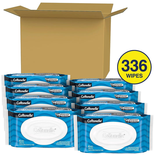 Cottonelle Freshfeel Flushable Adult Wet Wipes, 8 Flip-Top 42-Count Packs (336 Wipes Total)