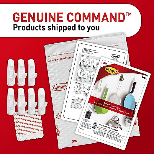 Command Large Utility Hooks, Damage Free Hanging Wall Hooks with Adhesive Strips, Wall Hooks for Hanging Back to School Dorm Organizers, 7 White Hooks and 12 Command Strips