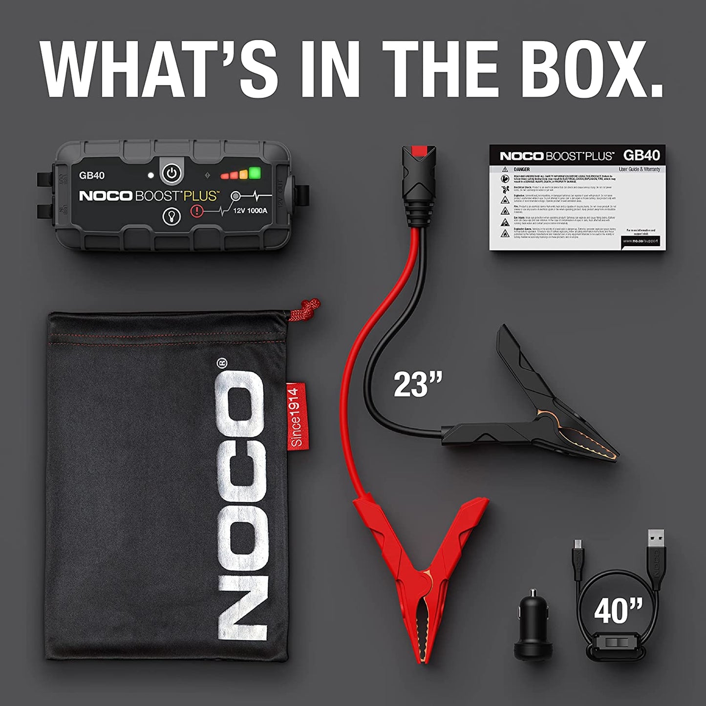 NOCO Boost Plus GB40 1000A UltraSafe Car Battery Jump Starter, 12V Jump Starter Battery Pack, Battery Booster, Jump Box, Portable Charger and Jumper Cables for 6.0L Gasoline and 3.0L Diesel Engines