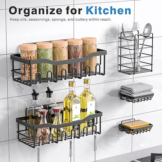EUDELE Shower Caddy 5 Pack,Adhesive Shower Organizer for Bathroom Storage&Home Decor&Kitchen,No Drilling,Large Capacity,Rustproof Stainless Steel Bathroom Organizer,Shower Shelves for Inside Shower