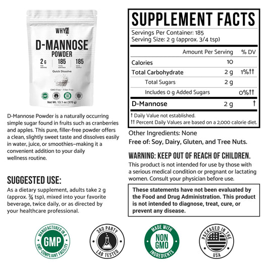 D-Mannose Powder Quick Dissolve Pure Premium Mannose Supplement Essential Powder for…