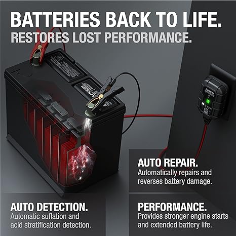 NOCO GENIUS1, 1A Smart Car Battery Charger, 6V and 12V Automotive Charger, Battery Maintainer, Trickle Charger, Float Charger and Desulfator for Motorcycle, ATV, Lithium and Deep Cycle Batteries