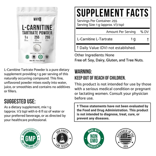 L-Carnitine Tartrate Powder Pure Unflavored Carnitine Supplement Amino Acid Powder…