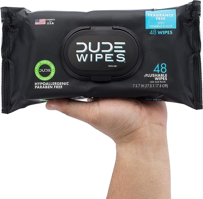 DUDE Wipes - Flushable Wipes - 6 Pack, 288 Wipes - Unscented Extra-Large Adult Wet Wipes - Vitamin-E & Aloe for at-Home Use - Septic and Sewer Safe