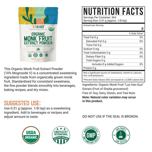 Pure Organic Monk Fruit Extract Powder, No Erythritol 4oz, 100% Monk Fruit Sweetener…