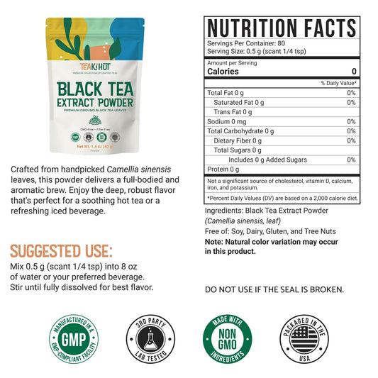 Instant Black Tea Powder 1.4 oz, Pure Black Tea for Hot and Cold Beverages, Refreshing…