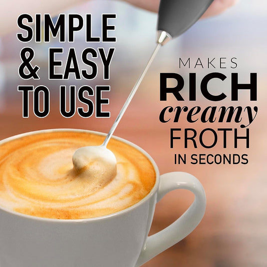 Zulay Powerful Milk Frother Handheld Foam Maker for Lattes - Whisk Drink Mixer for Coffee, Mini Foamer for Cappuccino, Frappe, Matcha, Hot Chocolate by Milk Boss (Black)
