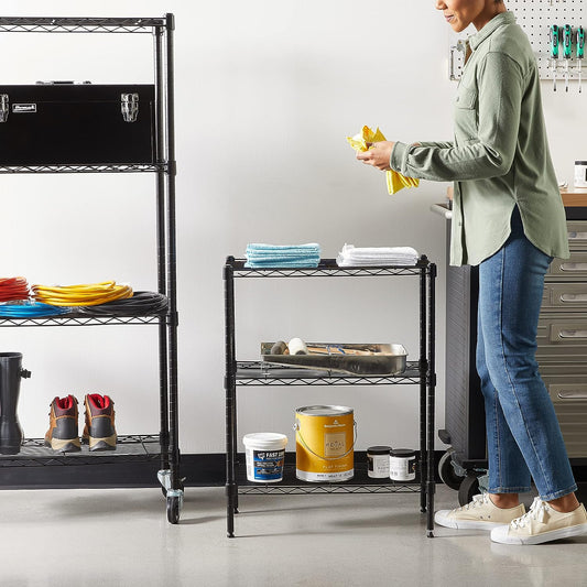Amazon Basics 3-Shelf Narrow Adjustable, Heavy Duty Storage Shelving Unit (250 lbs loading capacity per shelf), Steel Organizer Wire Rack, Black, 23.2"L x 13.4"W x 30"H