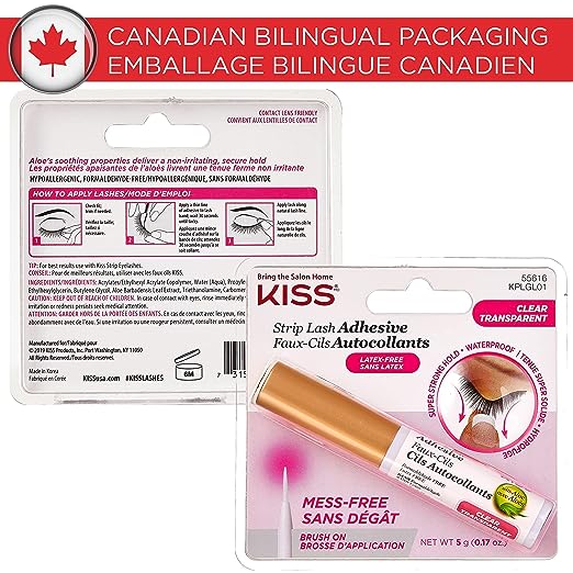 KISS Clear Strip Lash Adhesive With Aloe, Waterproof, Formaldehyde and Latex Free, Odor Free, Cruelty Free, Super Strong Hold Eyelash Glue with Brush Applicator, 0.17 Oz