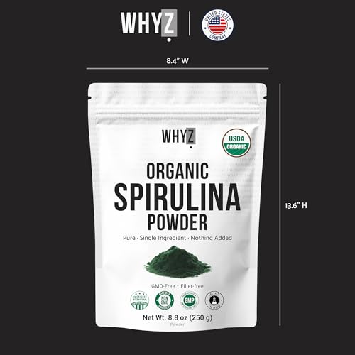 WHYZ Organic Spirulina Powder, 250g, Protein-Rich Spirulina Supplement, Organic Superfood…