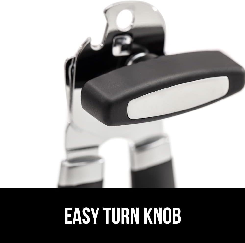 The Original Gorilla Grip Heavy Duty Stainless Steel Smooth Edge Manual Hand Held Can Opener With Soft Touch Handle, Rust Proof Oversized Handheld Easy Turn Knob, Best Large Lid Openers, Black