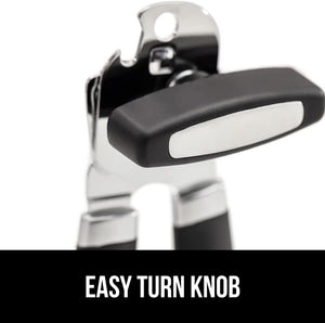 The Original Gorilla Grip Heavy Duty Stainless Steel Smooth Edge Manual Hand Held Can Opener With Soft Touch Handle, Rust Proof Oversized Handheld Easy Turn Knob, Best Large Lid Openers, Black