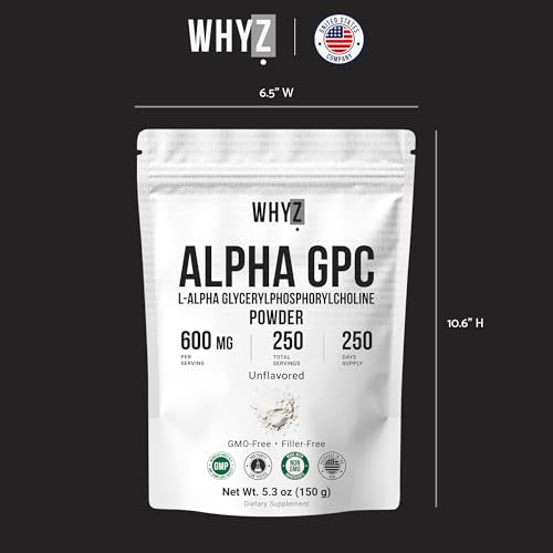 Alpha GPC Powder Alpha-Phosphorylcholine Choline Supplement Unflavored, Fine Powder for…