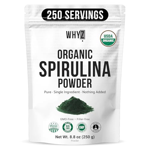 WHYZ Organic Spirulina Powder, 250g, Protein-Rich Spirulina Supplement, Organic Superfood…