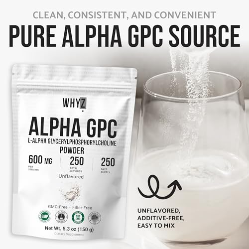Alpha GPC Powder Alpha-Phosphorylcholine Choline Supplement Unflavored, Fine Powder for…