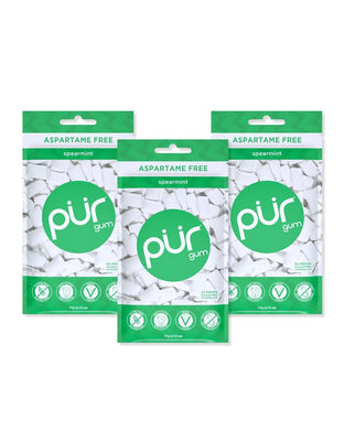 PUR Gum | Aspartame Free Chewing Gum | 100% Xylitol | Sugar Free, Vegan, Gluten Free & Keto Friendly | Natural Spearmint Flavored Gum, 55 Pieces (Pack of 3)