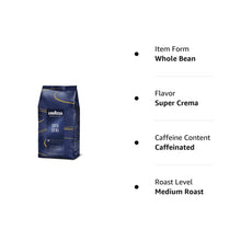 Load image into Gallery viewer, Lavazza Super Crema Whole Bean Coffee Blend, light-Medium Espresso Roast, 2.2 Pound (Pack of 1) ,Premium Quality, Aromatic, Mild and creamy