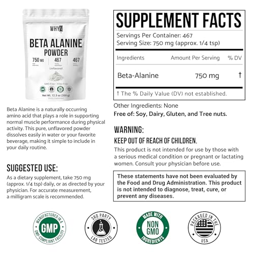 WHYZ Beta Alanine Powder Pure Beta Alanine Pre-Workout Supplement for Sustained Energy…