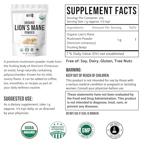 Organic Lion’s Mane Mushroom Powder Fruiting Body Superfood Freeze-Dried Unflavored…
