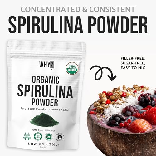 WHYZ Organic Spirulina Powder, 250g, Protein-Rich Spirulina Supplement, Organic Superfood…