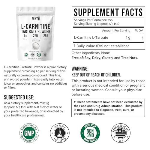L-Carnitine Tartrate Powder Pure Unflavored Carnitine Supplement Amino Acid Powder…