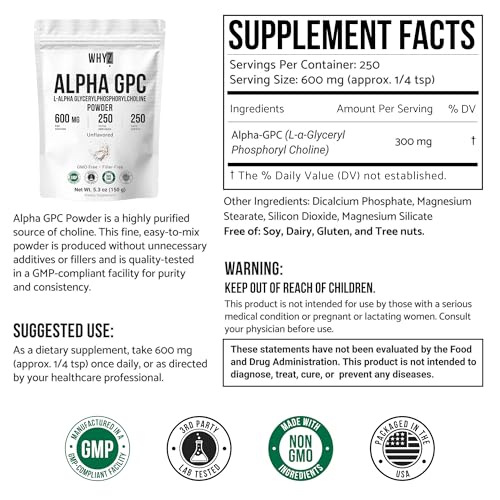 Alpha GPC Powder Alpha-Phosphorylcholine Choline Supplement Unflavored, Fine Powder for…