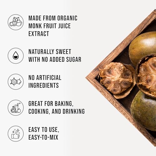 Organic Monk Fruit Liquid Sweetener Drops, 100% Monkfruit Liquid, Zero Sugar & No…