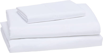 Amazon Basics Lightweight Super Soft Easy Care Microfiber 3-Piece Bed Sheet Set with 14-Inch Deep Pockets, Twin, Bright White, Solid