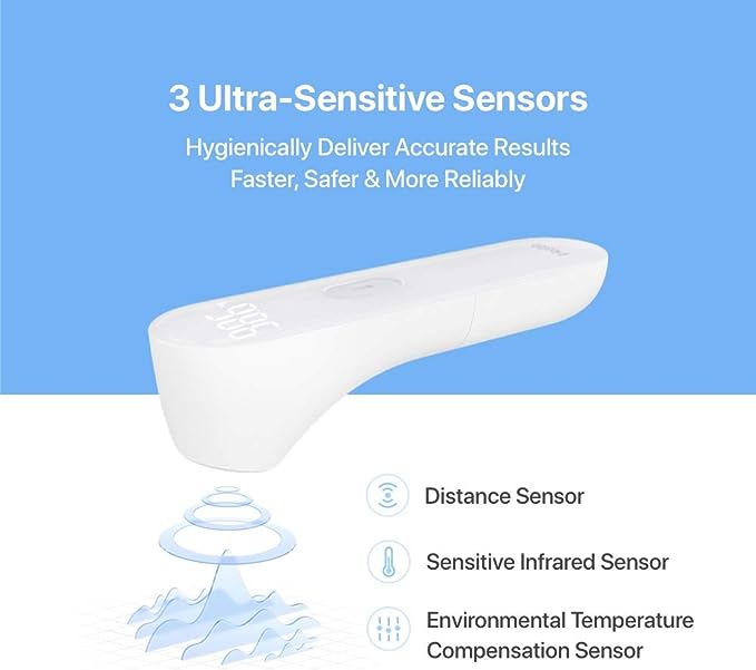 iHealth No-Touch Forehead Thermometer, Digital Infrared Thermometer for Adults and Kids, Touchless Baby Thermometer, 3 Ultra-Sensitive Sensors, Large LED Digits, Quiet Vibration Feedback, Non Contact