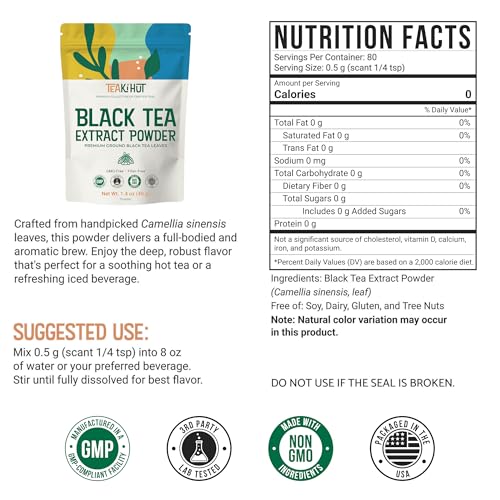 Instant Black Tea Powder 1.4 oz, Pure Black Tea for Hot and Cold Beverages, Refreshing…