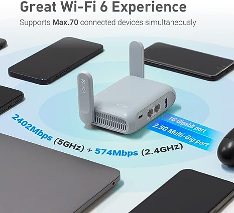 GL.iNet GL-MT3000 (Beryl AX) Pocket-Sized Wi-Fi 6 Wireless Travel Gigabit Router – OpenVPN, Wireguard, Connect to Public & Hotel Wi-Fi login Page (Captive Network), Repeater, Extender, Tethering, RV